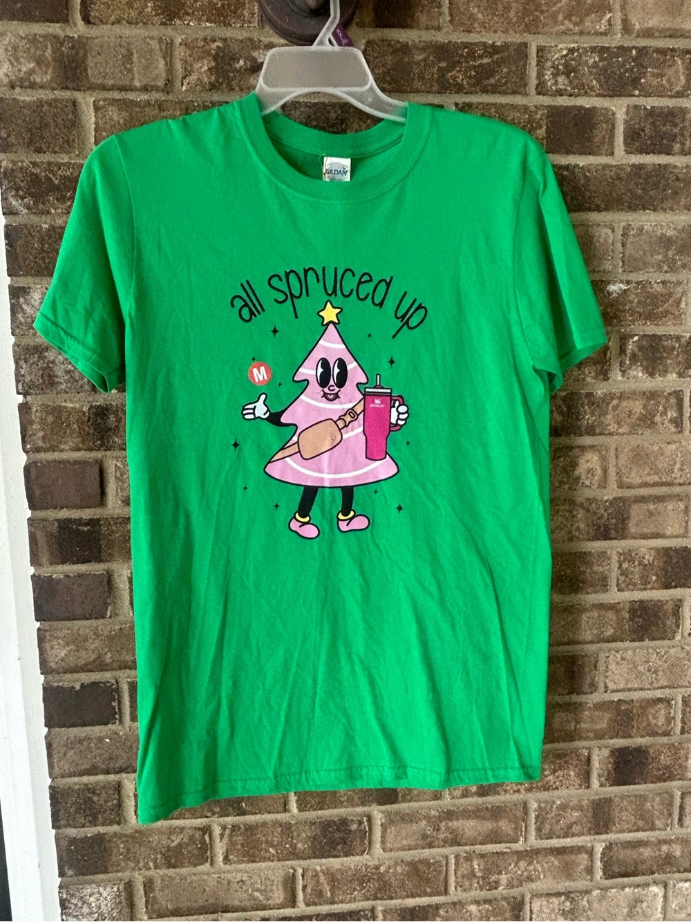 All Spruced Up Funny Christmas Stanley Cup Graphic Tee Pink Tree Holiday Shirt
